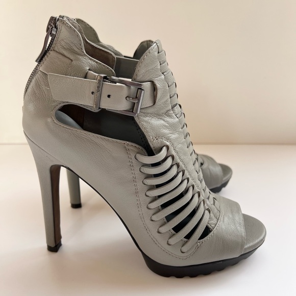 BCBGeneration Kaius Gray Leather Peep Toe Booties - Picture 5 of 10